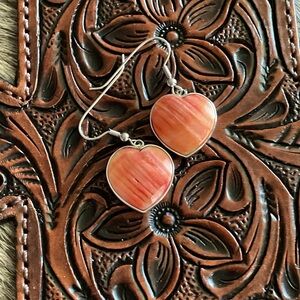 925 Sterling Silver, Heart-Shaped Spiny Oyster Orange Earrings